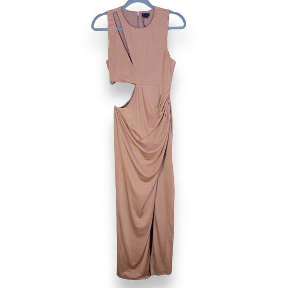 NBD REVOLVE Keara Gown in Chestnut Cut Out Maxi Column Thigh Slit NWT M - Picture 2 of 7